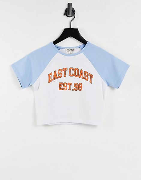 Miss Selfridge – Kurz geschnittenes T-Shirt mit kurzen Raglanärmeln und „Ea günstig online kaufen