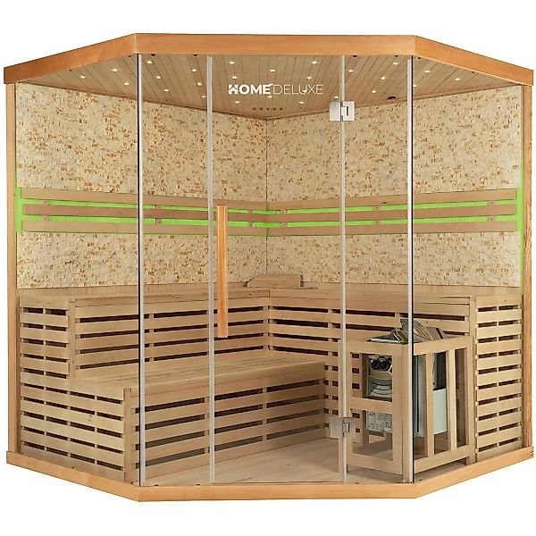 Traditionelle Sauna SKYLINE BIG Tannenholz Natur XL mit Kunststeinwand günstig online kaufen