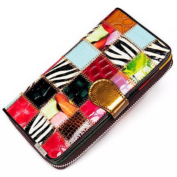 YUBRO-STUDIO Geldbörse Damen Patchwork Echtleder Geldbörse günstig online kaufen