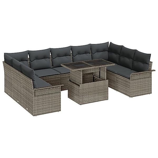 vidaXL Loungesofa 10-tlg. Garten-Sofagarnitur mit Kissen Grau Poly Rattan, günstig online kaufen