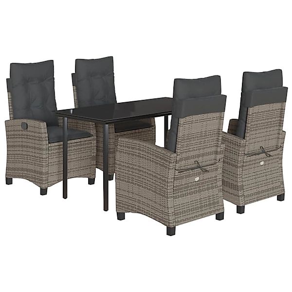 vidaXL 5-Tlg Garten-Essgruppe mit Kissen Grau Poly Rattan 3212795 günstig online kaufen