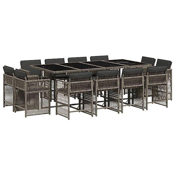 vidaXL 13-Tlg Garten-Essgruppe mit Kissen Grau Poly Rattan 3211760 günstig online kaufen