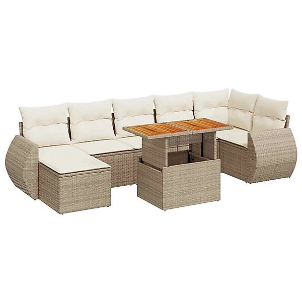 vidaXL 8-Tlg Garten-Sofagarnitur mit Kissen Beige Poly Rattan 3327292 günstig online kaufen