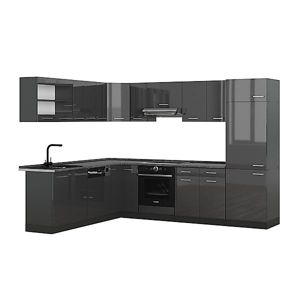 Vicco R-Line Eckküche Anthrazit Hochglanz/Anthrazit 227 x 287 cm AP Anthraz günstig online kaufen