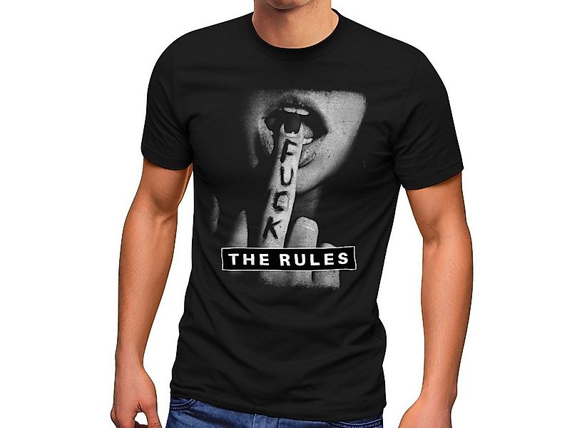 Neverless Print-Shirt Herren T-Shirt Fuck the Rules Fotoprint Mittelfinger günstig online kaufen