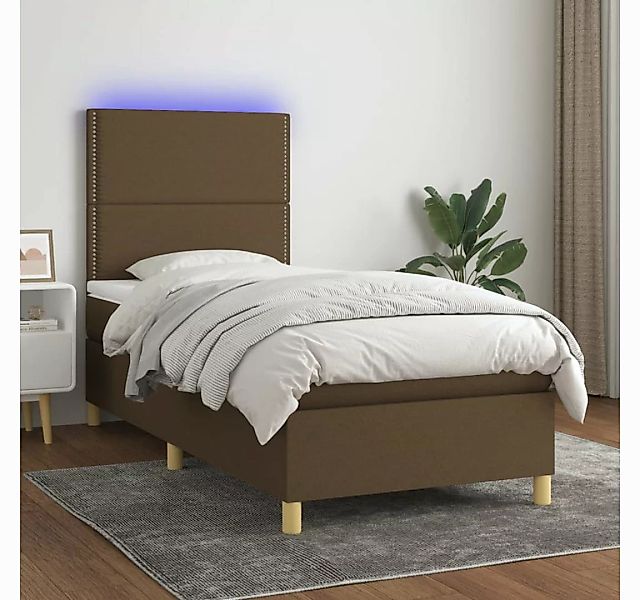 vidaXL Boxspringbett (100 x 200 cm, mit Nieten, Braun), mit LED günstig online kaufen