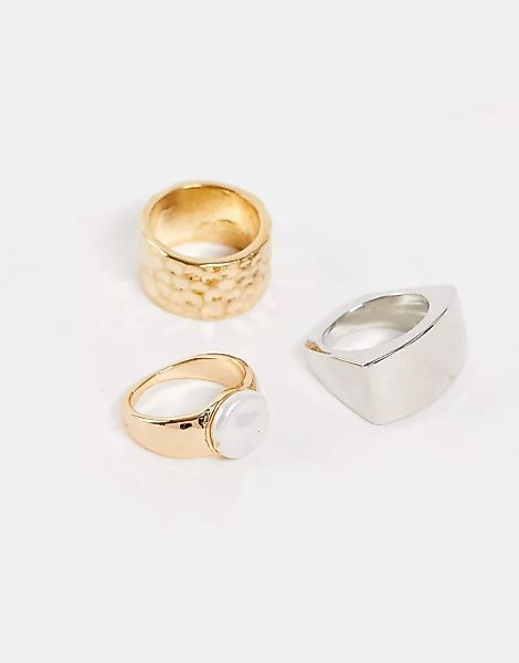 Accessorize – Ringe aus verschiedenen Metallen mit Kunstperlendetail im Mul günstig online kaufen