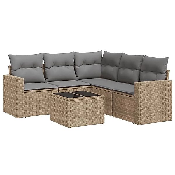 vidaXL 6-Tlg Garten-Sofagarnitur mit Kissen Beige Poly Rattan 3251296 günstig online kaufen