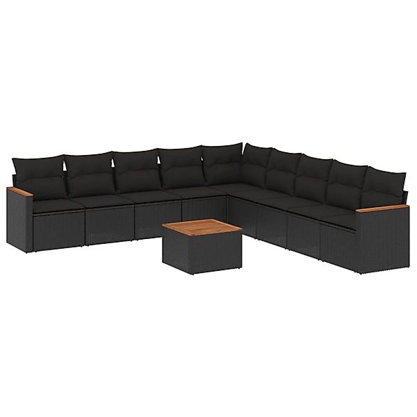 vidaXL 10-Tlg Garten-Sofagarnitur mit Kissen Schwarz Poly Rattan 3258464 günstig online kaufen