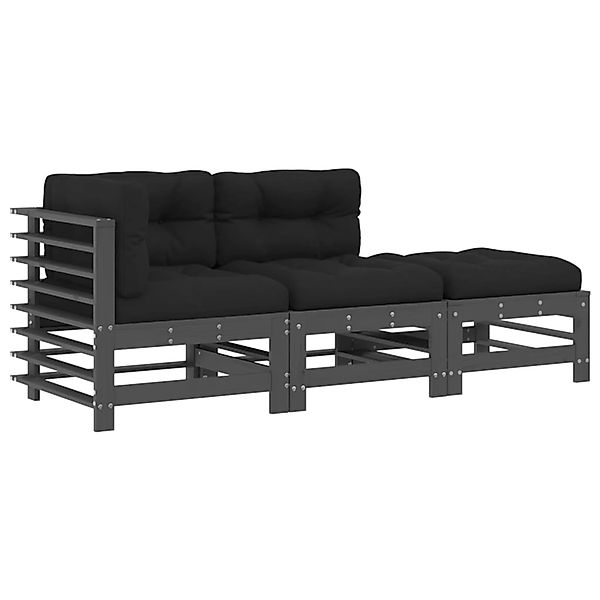 vidaXL 3-tlg Garten-Lounge-Set mit Kissen Grau Massivholz günstig online kaufen