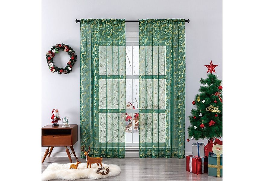 Jibenhome Gardine Weihnachten Vorhang Goldprägung,Voile Gardinen Weihnachts günstig online kaufen