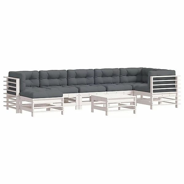 vidaXL 8-tlg Garten-Lounge-Set mit Kissen Weiß Kiefernholz Modell 6 günstig online kaufen