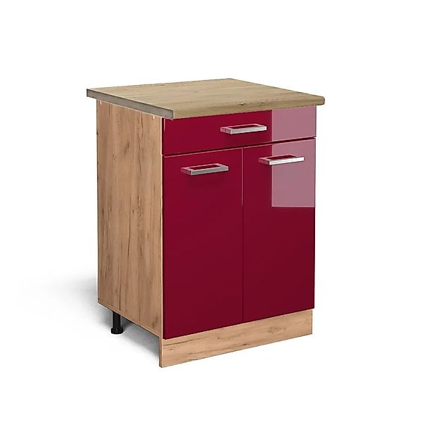 Vicco Küchenunterschrank R-Line Bordeaux Hochglanz/Goldkraft Eiche 60 cm mi günstig online kaufen