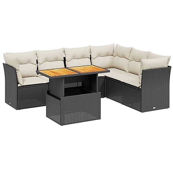 vidaXL 7-Tlg Garten-Sofagarnitur mit Kissen Schwarz Poly Rattan 3270846 günstig online kaufen