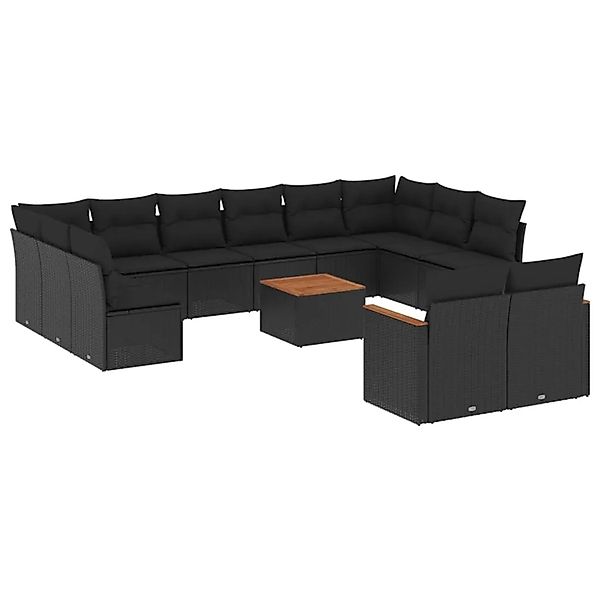 vidaXL 13-Tlg Garten-Sofagarnitur mit Kissen Schwarz Poly Rattan 3258849 günstig online kaufen