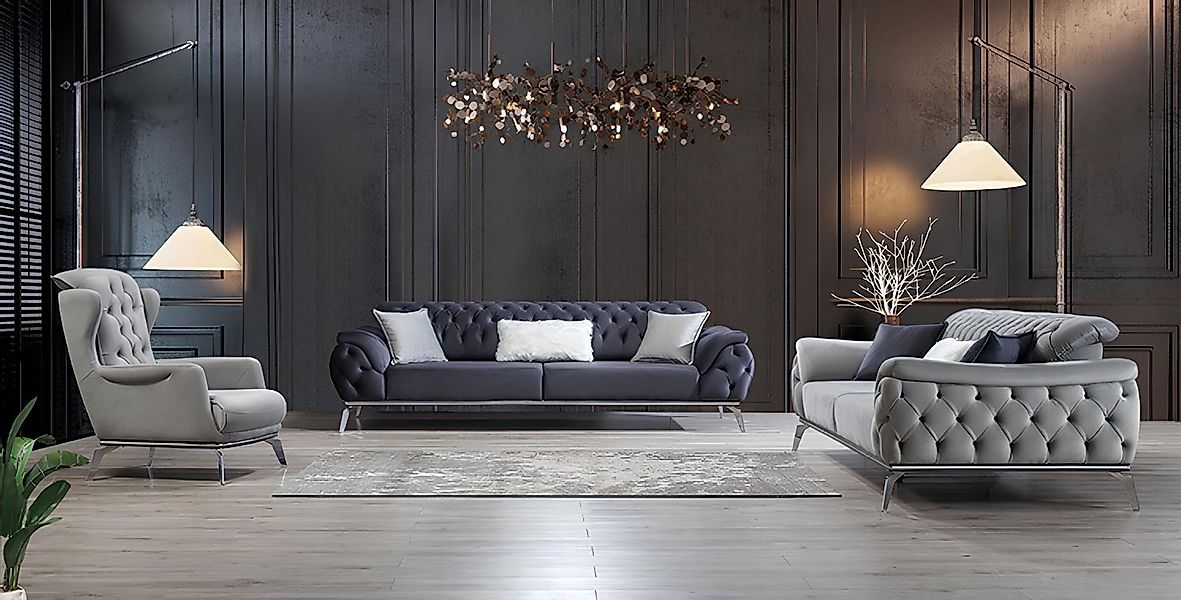 JVmoebel Polstergarnitur Chesterfield Textil Sofagarnitur 3+3+1 Sitzer Sofa günstig online kaufen