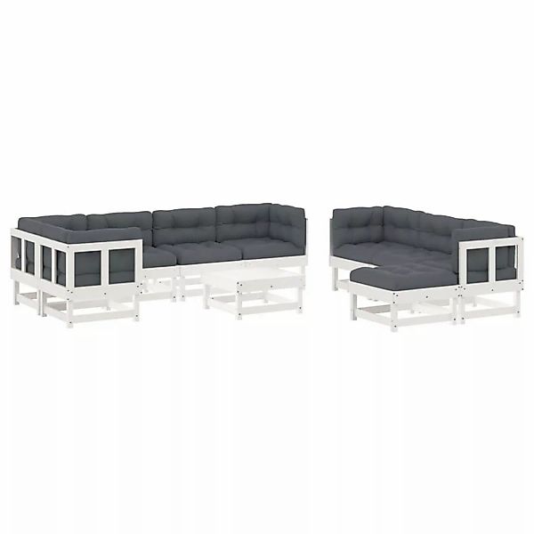 vidaXL 10-tlg Garten-Lounge-Set mit Kissen Weiß Massivholz Modell 4 günstig online kaufen