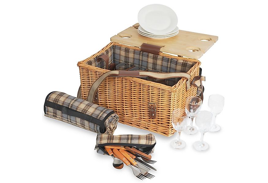 CampFeuer Picknickkorb 4 Personen mit Geschirr-Set und Serviertisch, 25-tei günstig online kaufen