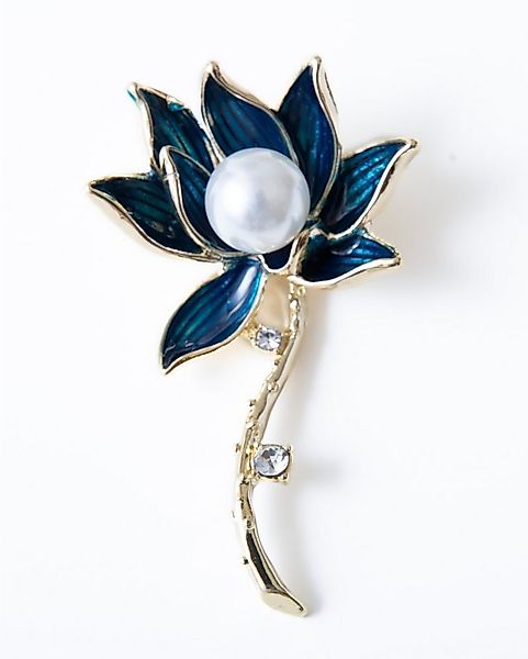 MayTree Brosche "Lotus und Perle", blau (Stück, 1-tlg), Metallbrosche mit G günstig online kaufen