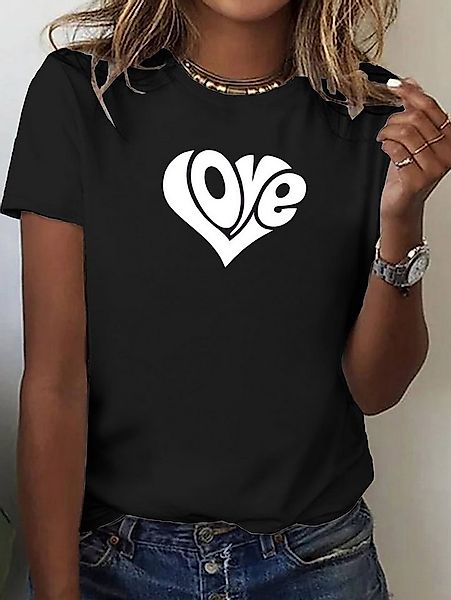 RMK T-Shirt Damen Shirt Top Sommer Basic Rundhals Love Herz günstig online kaufen