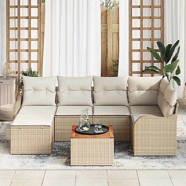 vidaXL Garten-Sofa-Set 7-Tlg Beige Poly Rattan 3347477 günstig online kaufen