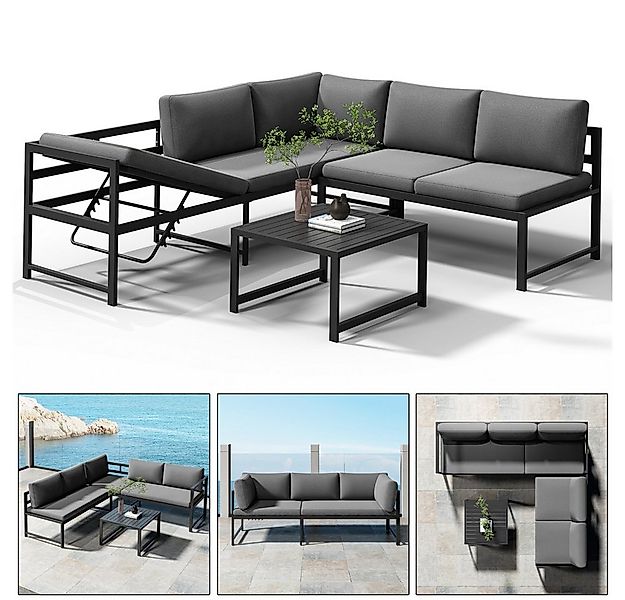 Mucola Gartenlounge-Set Ecksofa mit Liegefunktion Aluminium Sitzgruppe wett günstig online kaufen