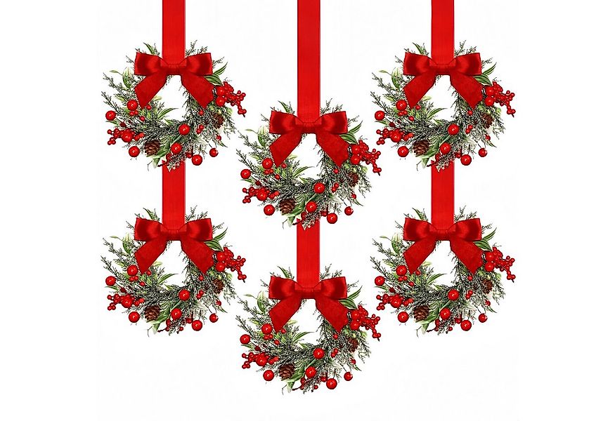 Kunstkranz 6er Set Weihnachtskranz mit roter Schleife für Türen & Fenster, günstig online kaufen