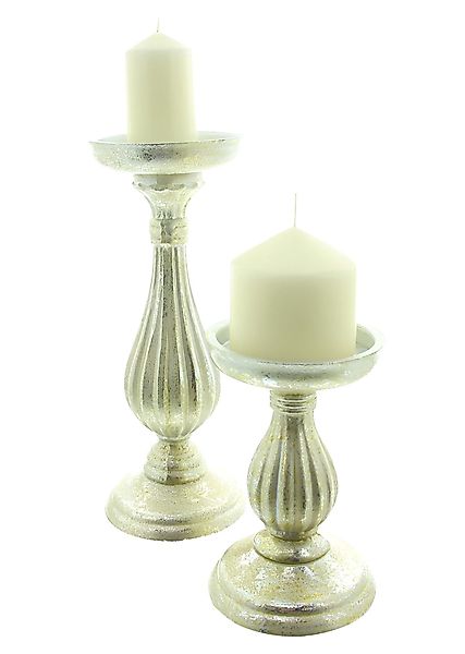 Dekoleidenschaft Kerzenhalter "Eleganz" aus Holz Silber günstig online kaufen