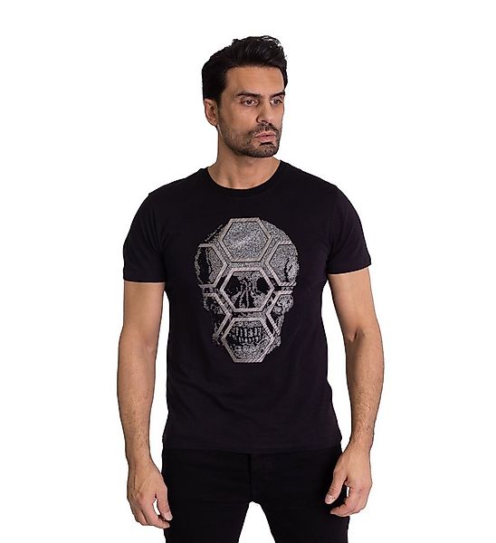 TRUENO T-Shirt Herren Strass Totenkopf T-Shirt Slim Fit Schwarz M günstig online kaufen