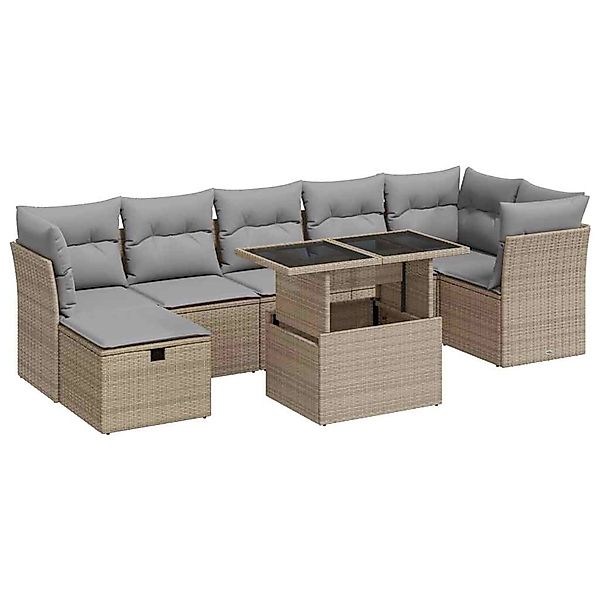 vidaXL 8-Tlg Garten-Sofagarnitur mit Kissen Beige Poly Rattan 3327789 günstig online kaufen