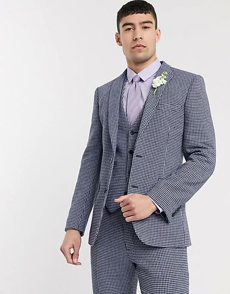 ASOS DESIGN Wedding – Enge Anzugjacke aus Wollmischung in Blau und Grau mik günstig online kaufen