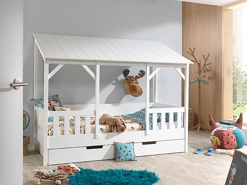 Vipack Kinderbett "Hausbett, aus MDF und Massivholz, Dach schwarz oder weiß günstig online kaufen