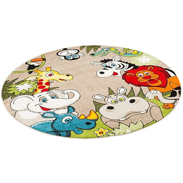 Pergamon Kinder Teppich Faro Safari Bunt Tiere Bunt 120cm Rund günstig online kaufen