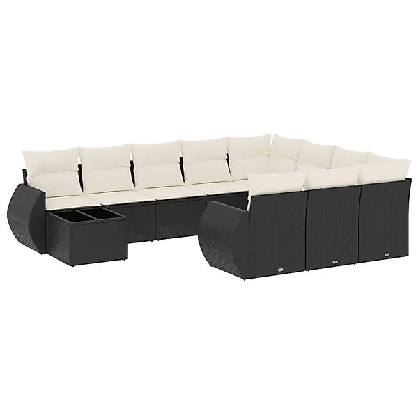 vidaXL 11-Tlg Garten-Sofagarnitur mit Kissen Schwarz Poly Rattan 3254263 günstig online kaufen