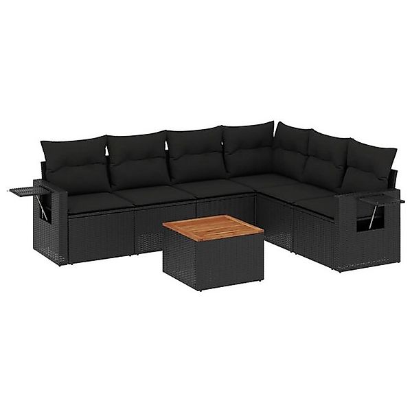 vidaXL Sofaelement 7-tlg. Garten-Sofagarnitur mit Kissen Schwarz Poly Ratta günstig online kaufen