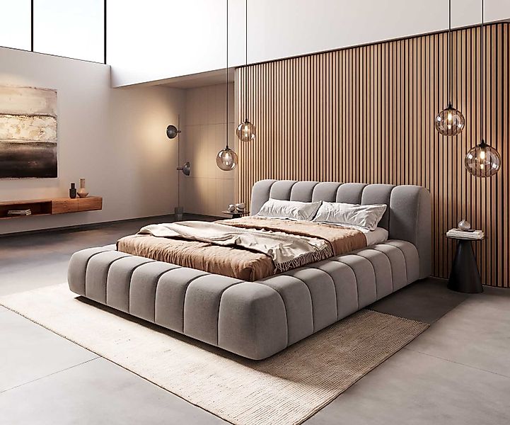 Polsterbettgestell Cutio 140x200 cm Bouclé Creme-Weiß günstig online kaufen