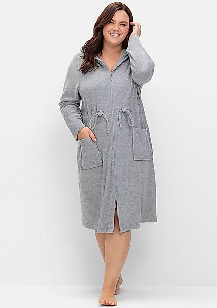 Sheego Damenbademantel Bademantel, Länge ca. 110 cm, Baumwolle, Bindeband günstig online kaufen