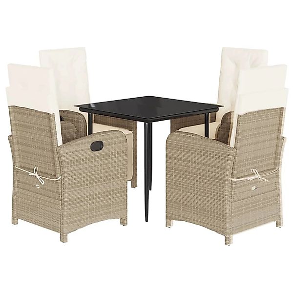 vidaXL 5-Tlg Garten-Essgruppe mit Kissen Beige Poly Rattan 3212571 günstig online kaufen