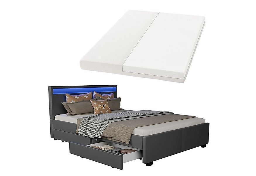 Juskys Polsterbett Lyon mit Matratze, 140x200 cm, ausziehbare Bettkästen, L günstig online kaufen