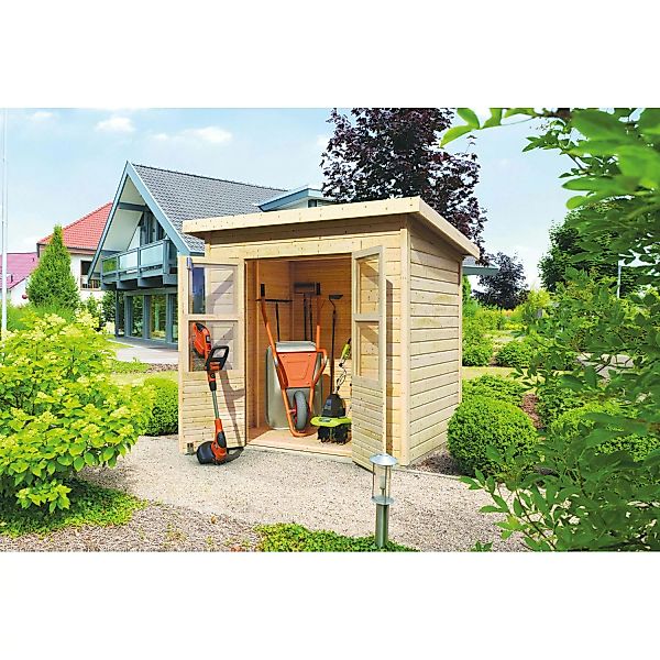 Karibu Holz-Gartenhaus Neuenburg Natur Pultdach Unbehandelt 208 cm x 150 cm günstig online kaufen