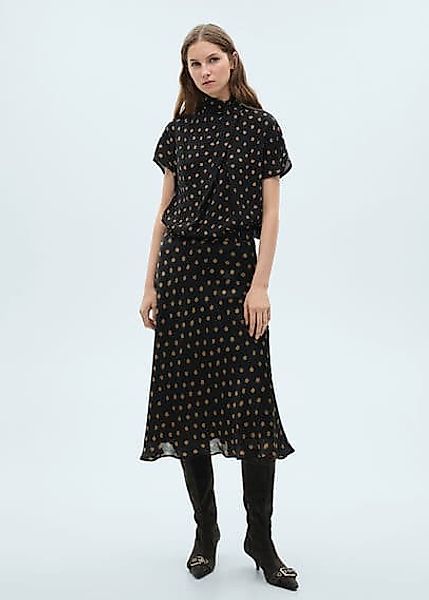 Polka-Dots-Bluse mit drapiertem Kragen günstig online kaufen