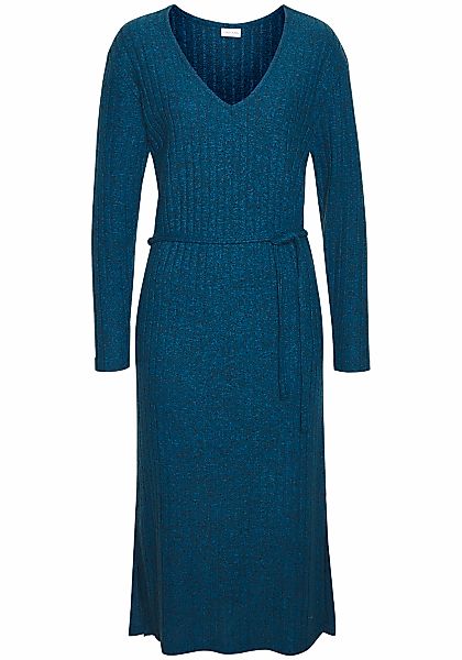 LASCANA Strickkleid Lounge-/ Rippkleid mit weiten Ärmeln und Taillenband, L günstig online kaufen