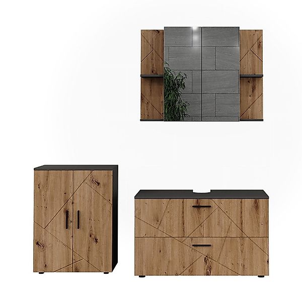 Vicco Badmöbel-Set Irma, Anthrazit/Artisan, 3 Teile, günstig online kaufen