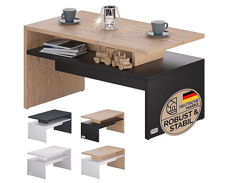 Casaria Couchtisch Sacramento, Holz Grau mit Stauraum 95x55x50cm 2 Ablagen günstig online kaufen