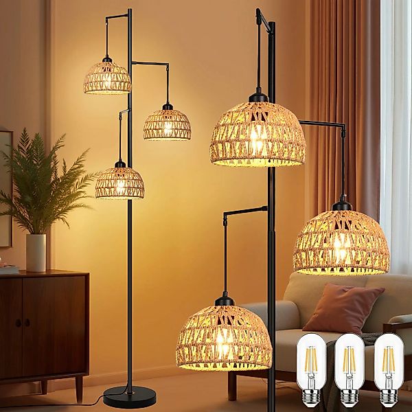 MUPOO Stehlampe LED Stehlampe,Rattan Boho LED günstig online kaufen
