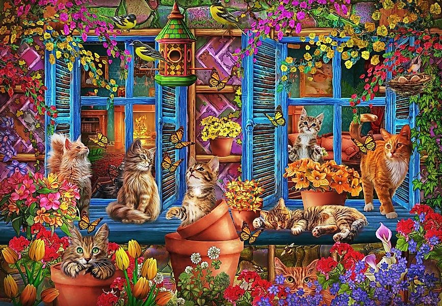 Bluebird Puzzle Puzzle Katzen auf der Fensterbank, Puzzleteile günstig online kaufen