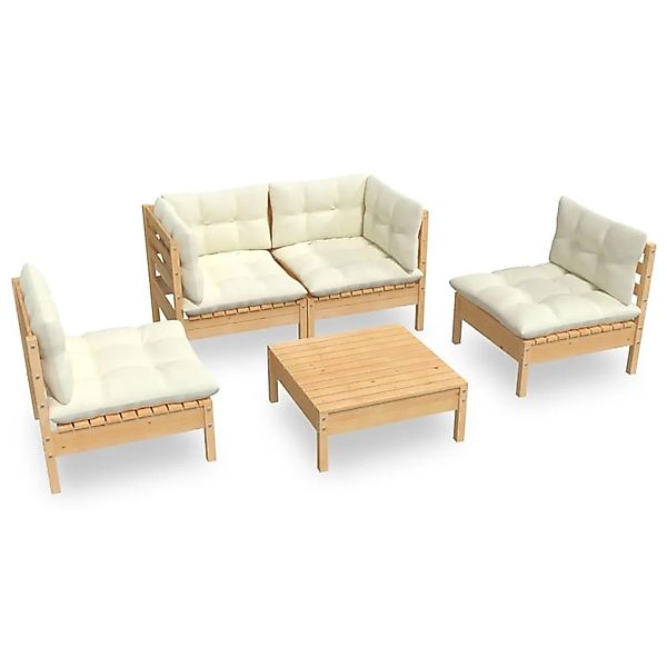 vidaXL 5-tlg Garten-Lounge-Set mit Creme Kissen Kiefer Massivholz günstig online kaufen