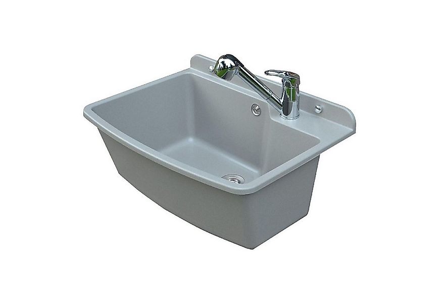 QLS Waschbecken, Ausgussbecken Spülbecken mit Armatur Draußen Grau 61x44x23 günstig online kaufen
