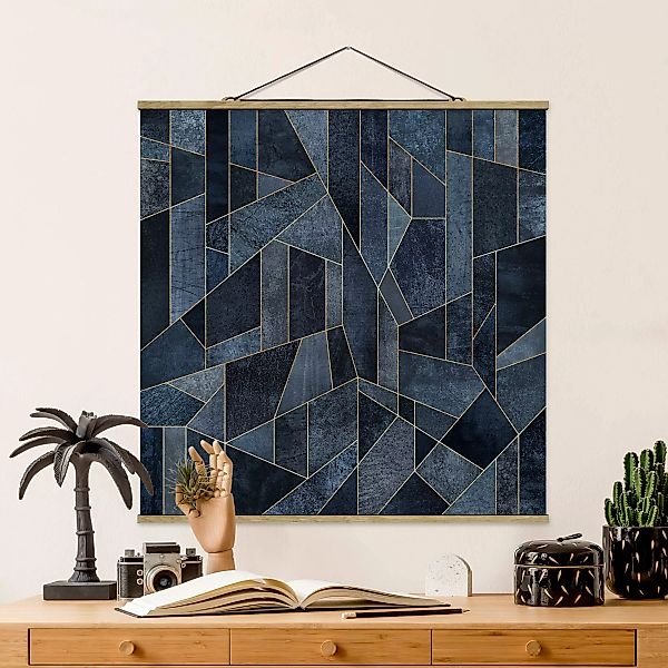 Stoffbild Abstrakt mit Posterleisten - Quadrat Blaue Geometrie Aquarell günstig online kaufen