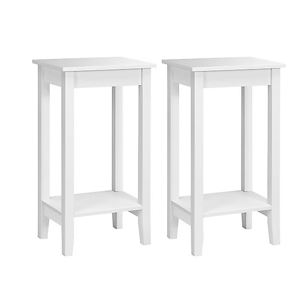 Costway 2er Set Beistelltisch mit Regal 2-Stöckiger Sofatisch Weiß günstig online kaufen